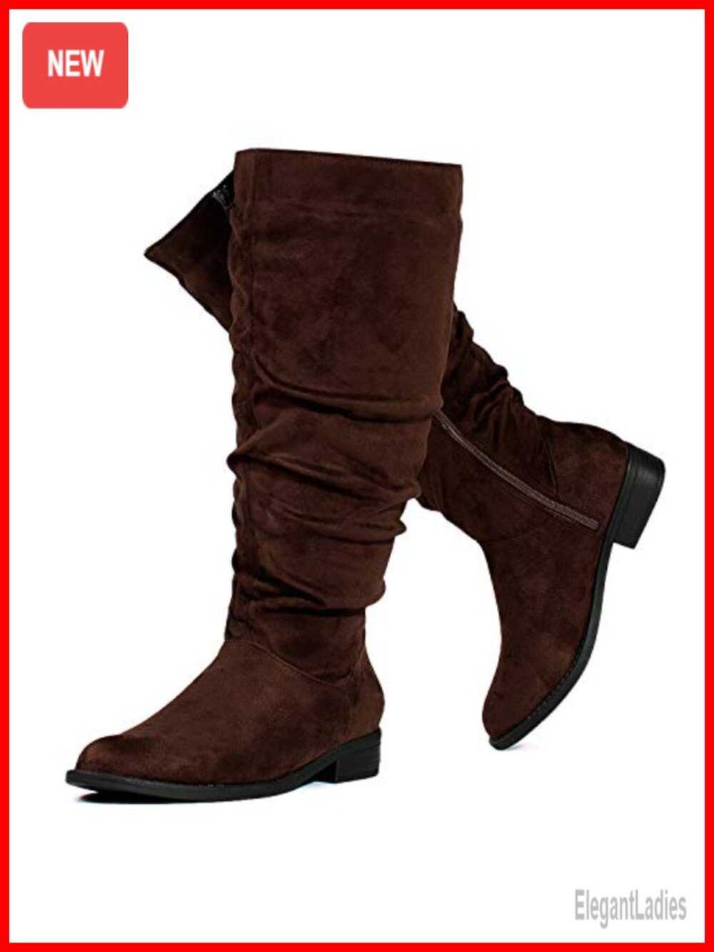 Wide Calf Slouchy Knee High Boots Vegan Hidden Pocket Low Heel Zip